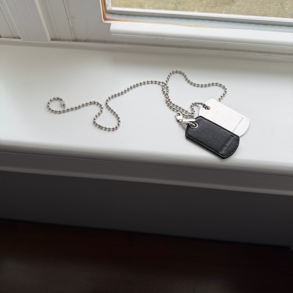Emporio Armani Black and Silver Dog Tag Necklace